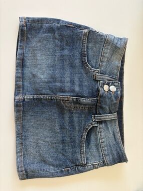H&M Blue Denim Mini Skirt with Double Button Waist